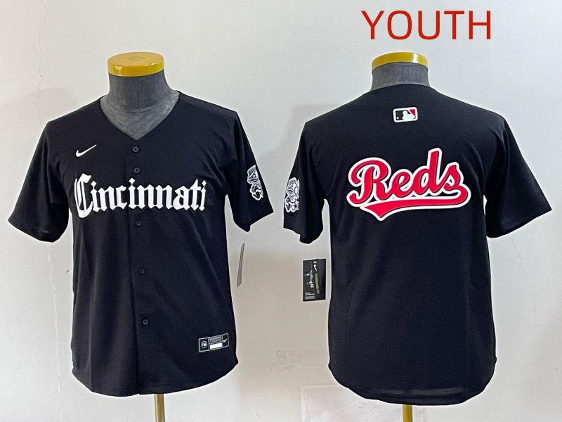 Youth 2025 Cincinnati Reds Blank Black Five generations Joint Name Nike MLB Jersey style 7